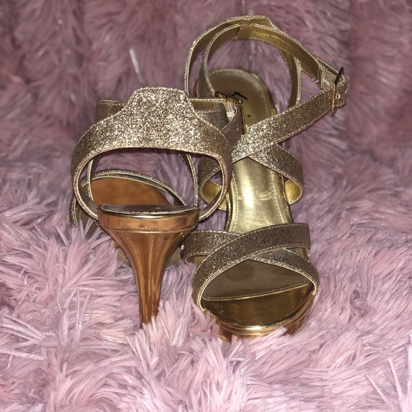 Ankle strap gold glitter platforms - Picture 2 of 3
